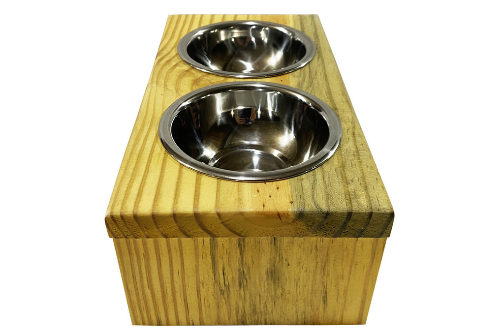 Comedouro Elevado Pet Madeira com tigela Inox Bullni Store