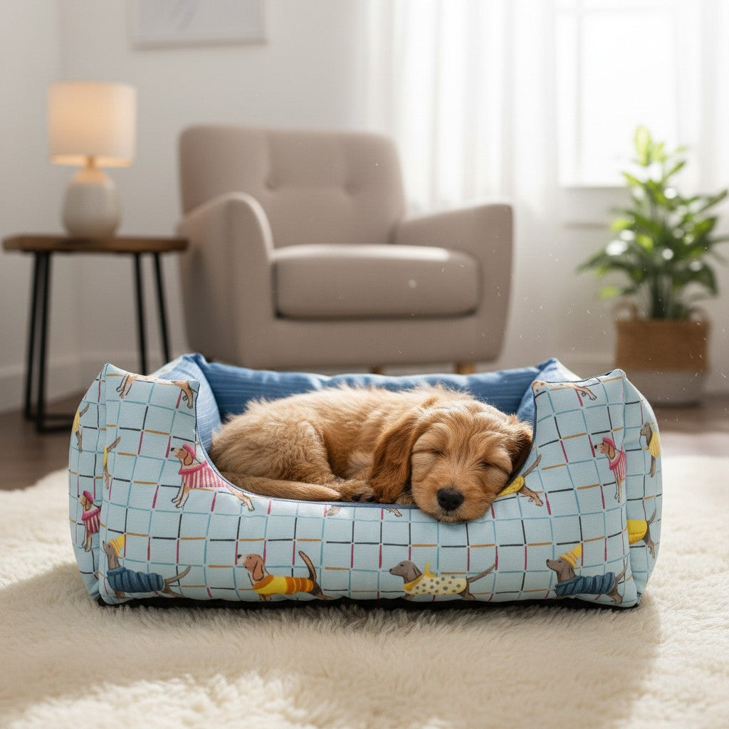 Cama Para Cachorro Quadrada impermeavel Azul Pets Drop