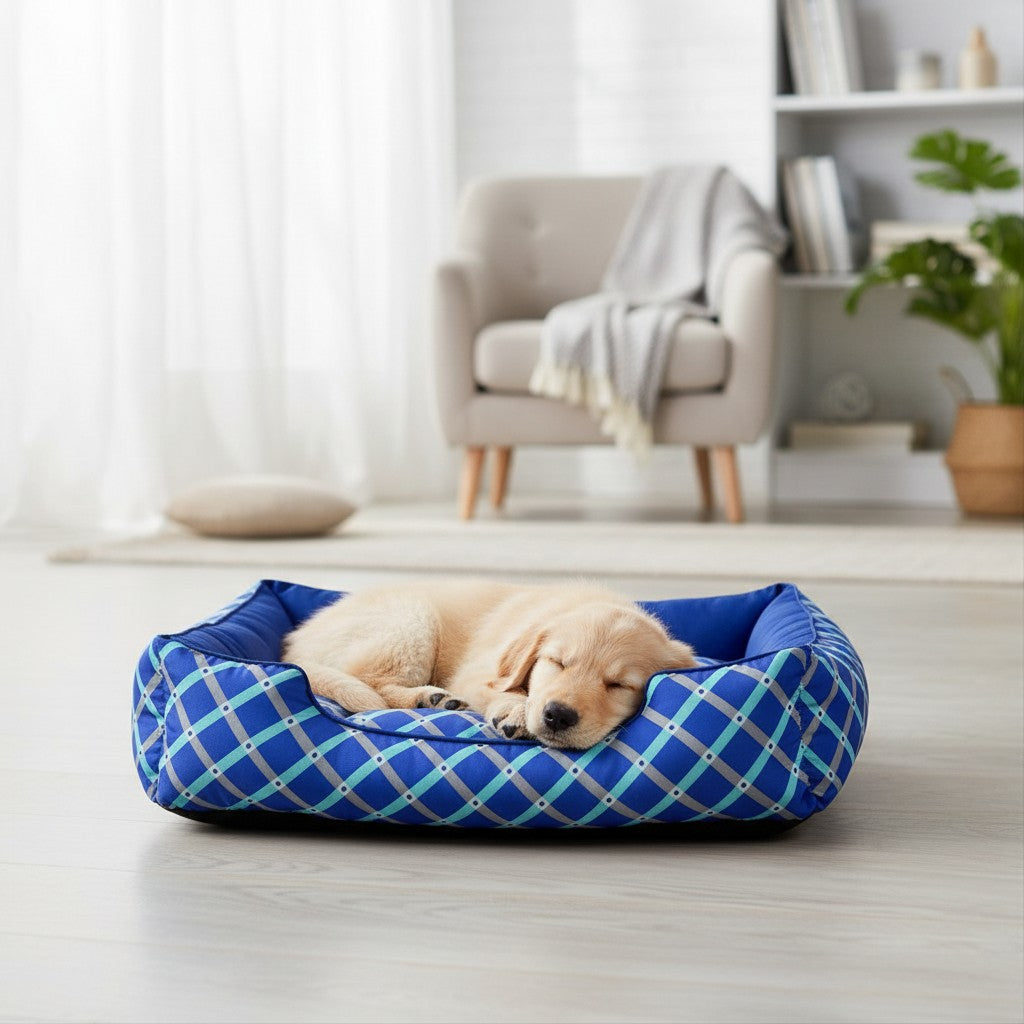 Cama Para Cachorro retangular Pet Azul Geometrico Drop