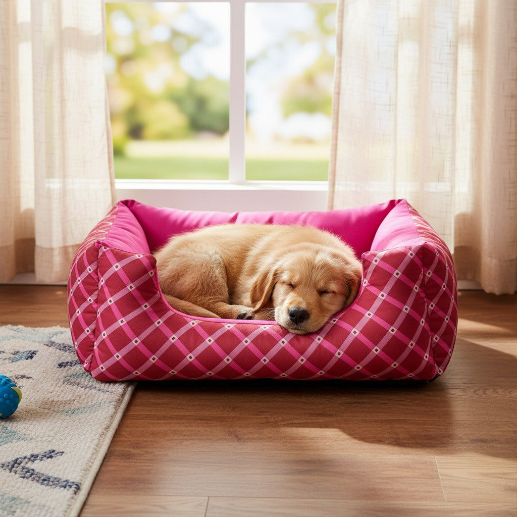 Cama Para Cachorro Quadrada conforto Rosa Geometrico Drop