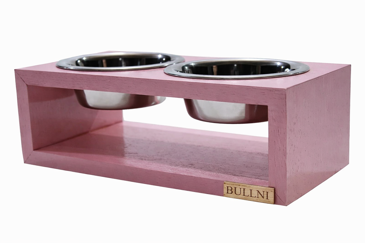 Comedouro Duplo De Madeira Personalizado Com Potes Inox Para Gatos E Cachorros