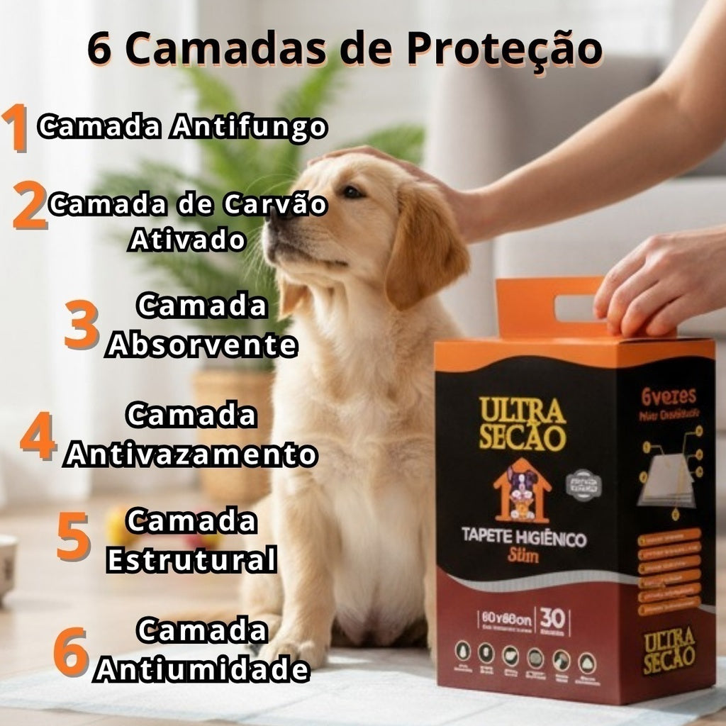 Tapete Higiênico Cachorro Carvão Ativado 60x60cm c/30 unidades