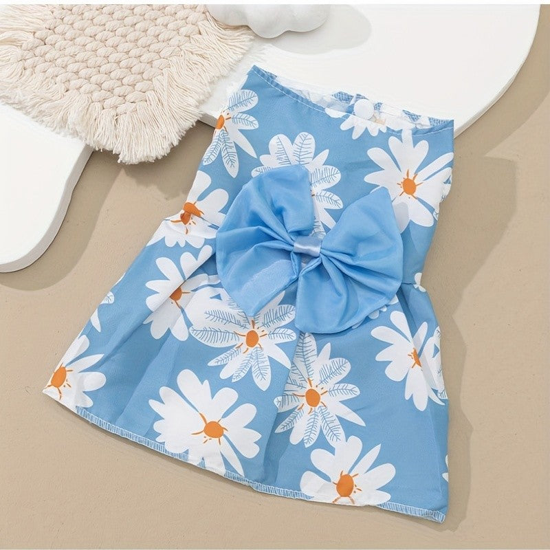 Vestido para animais de estimação, roupa floral macia e sem mangas para cães