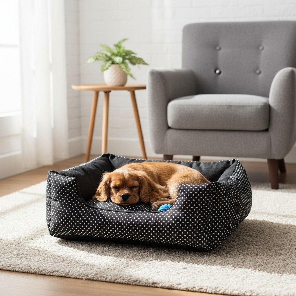 Cama Para Cachorro Quadrada conforto Preto Poa Drop