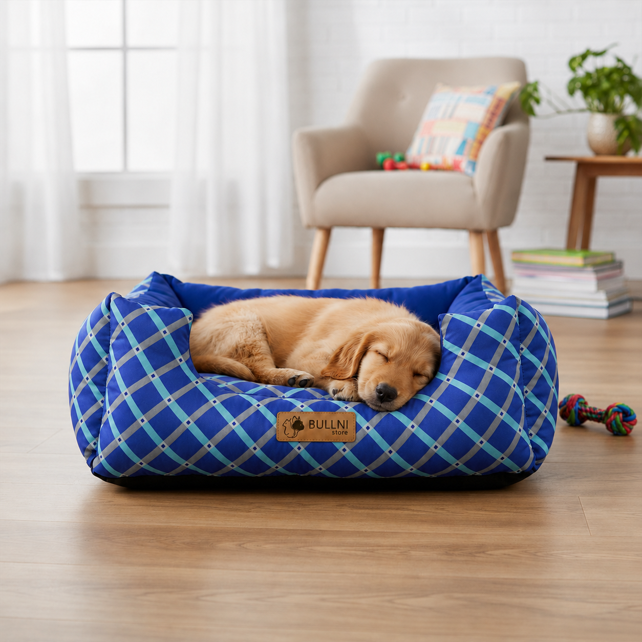 Cama Para Pets - Quadrada Azul xadrez Bullni Store