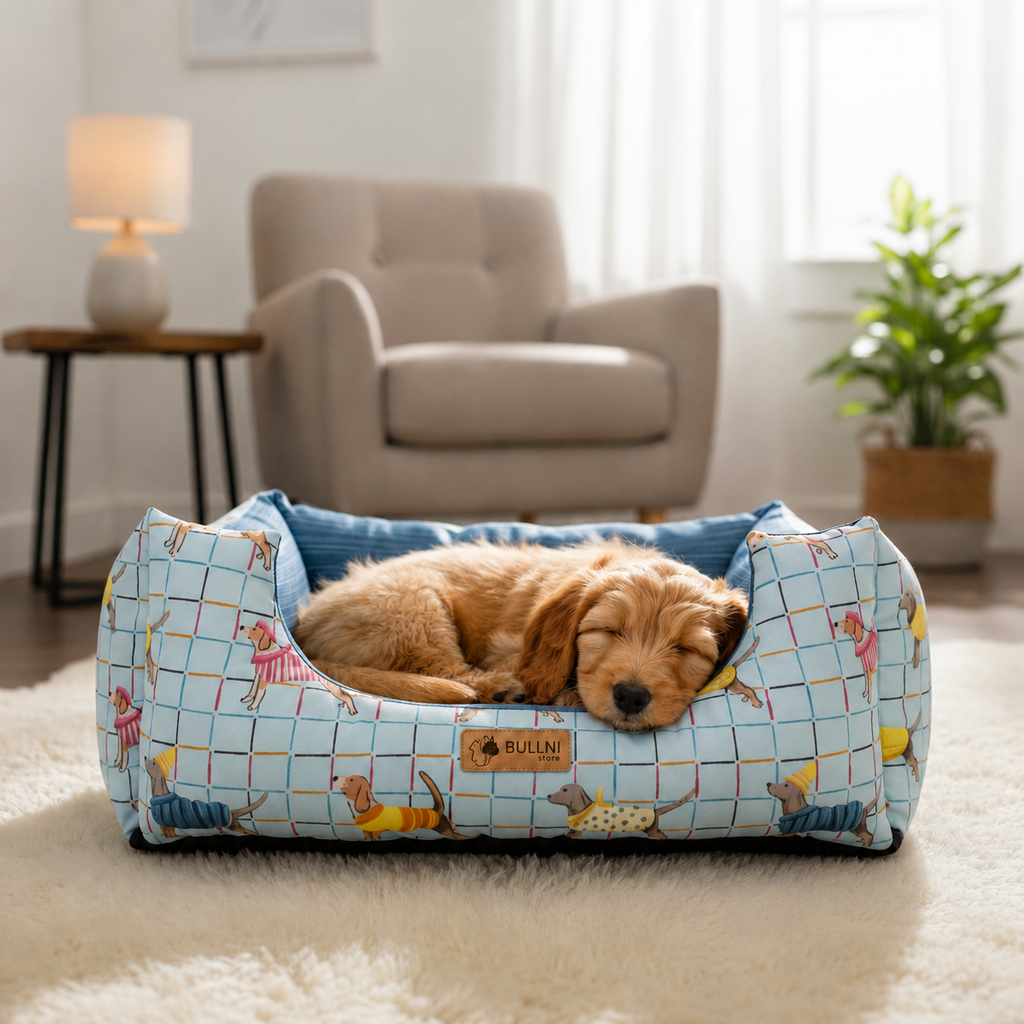 Cama Para Pets - Quadrada impermeável Azul Estampada Bullni Store