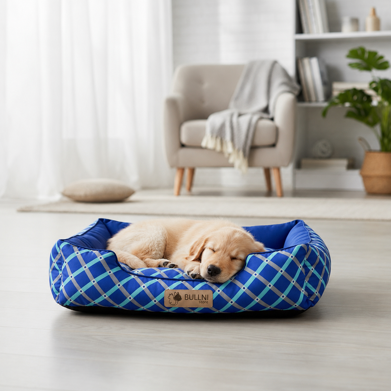 Cama Para Pets - Retangular Azul Geométrico Bullni Store