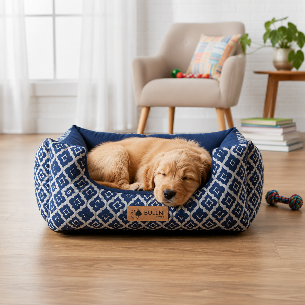 Cama Para Pets - Quadrada Azul Estampada Bullni Store