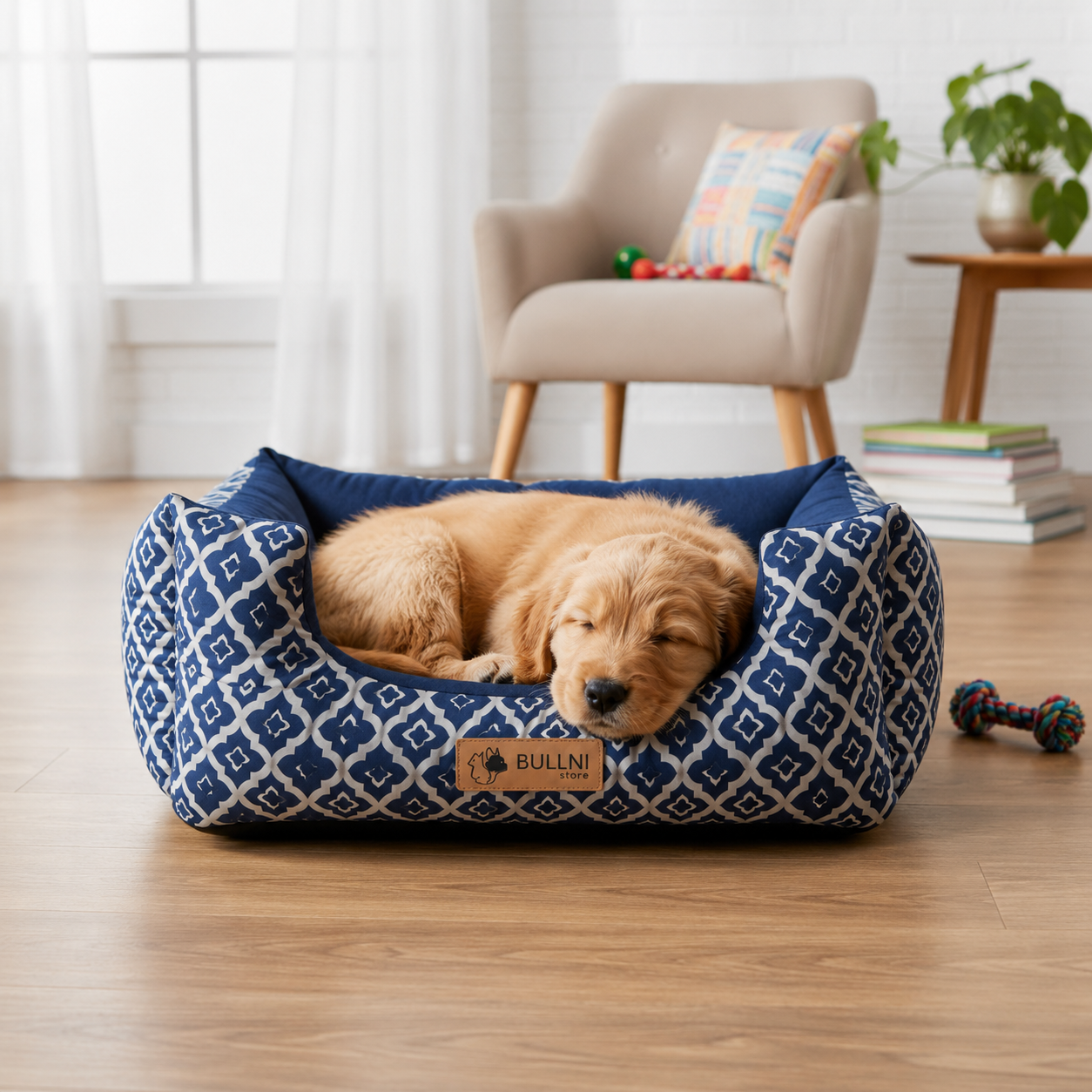 Cama Para Pets - Quadrada Azul Estampada Bullni Store