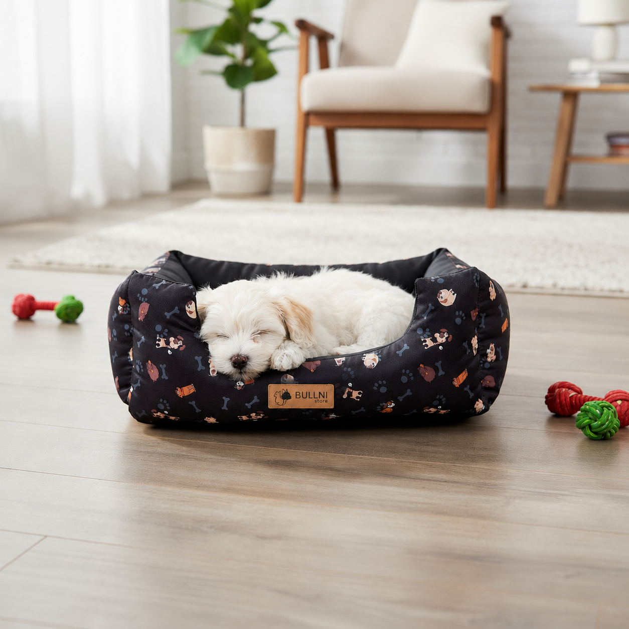 Cama Para Pets - Quadrada Preta Estampada