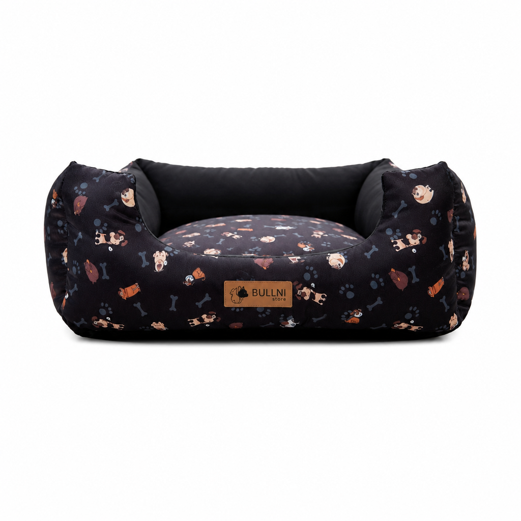 Cama Para Pets - Quadrada Preta Estampada