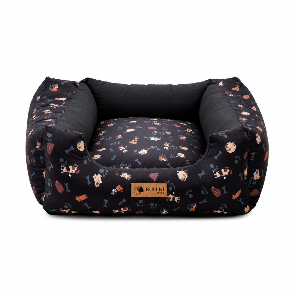 Cama Para Pets - Quadrada Preta Estampada