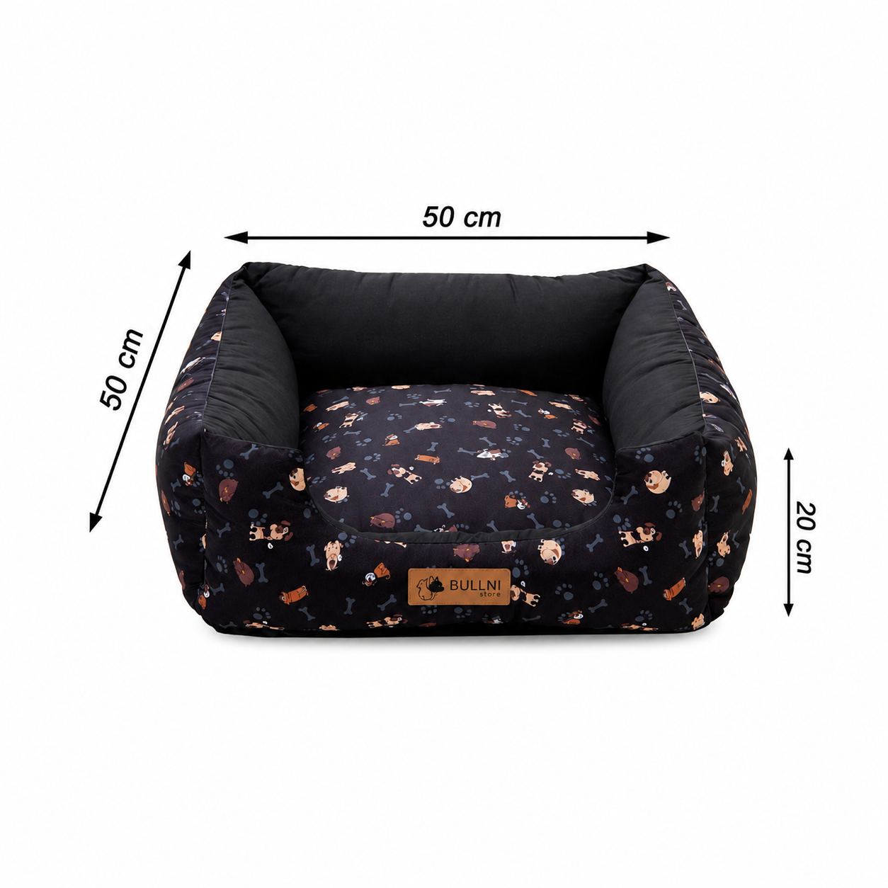 Cama Para Pets - Quadrada Preta Estampada