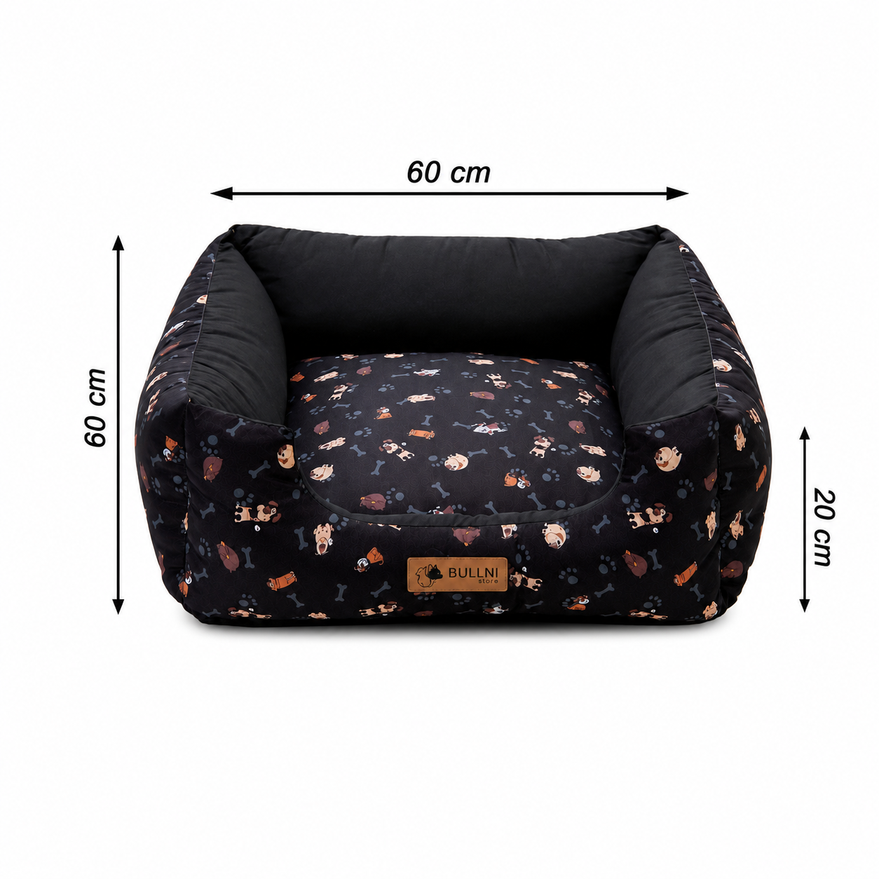 Cama Para Pets - Quadrada Preta Estampada