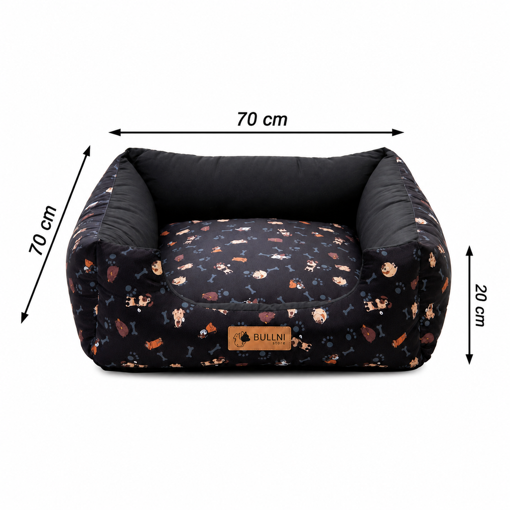 Cama Para Pets - Quadrada Preta Estampada
