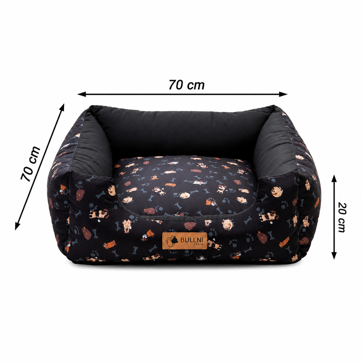 Cama Para Pets - Quadrada Preta Estampada