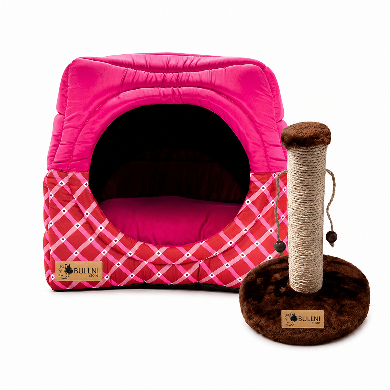 Toca Iglu Rosa Pet e Arranhador para Gatos Bullni Store