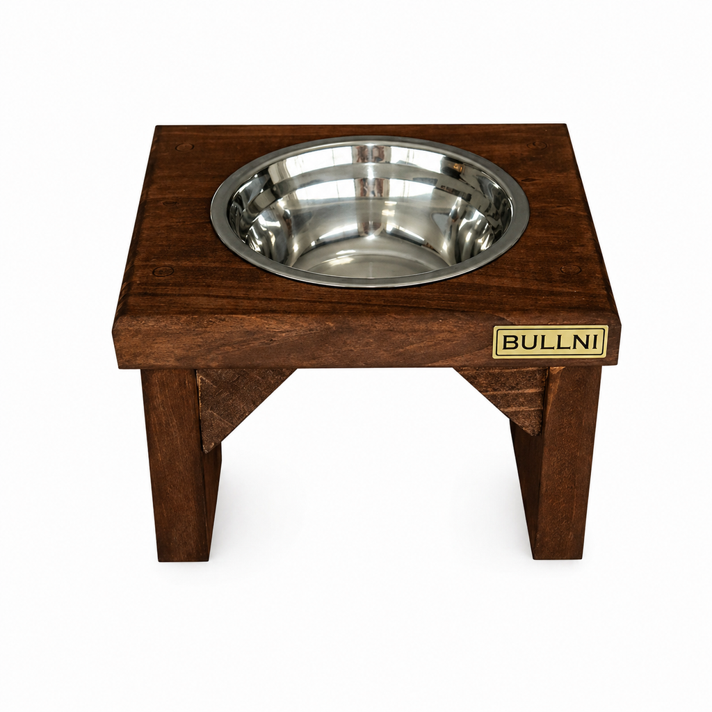 Comedouro Individual Pet Madeira Marrom Bullni Store