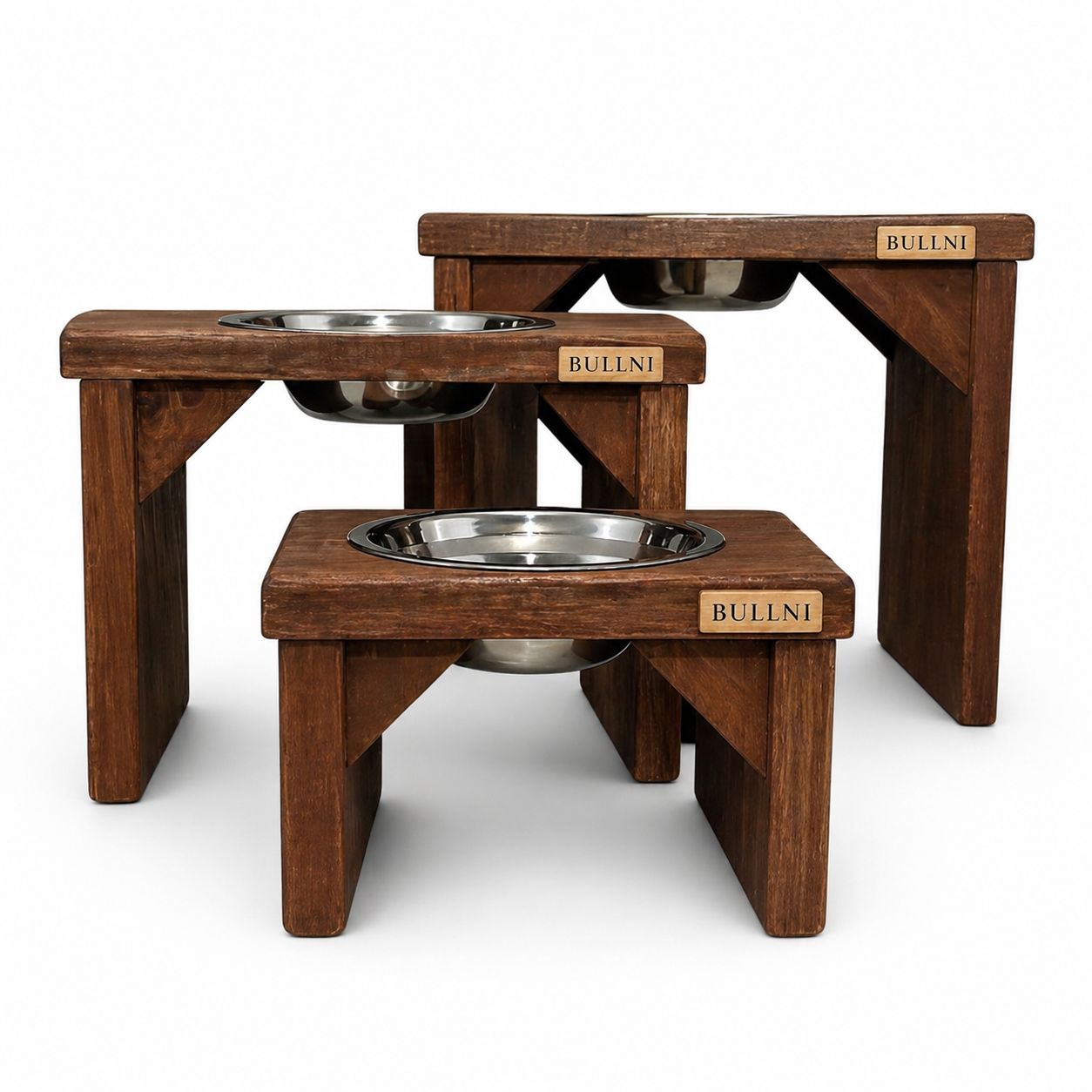 Comedouro Individual Pet Madeira Marrom Bullni Store