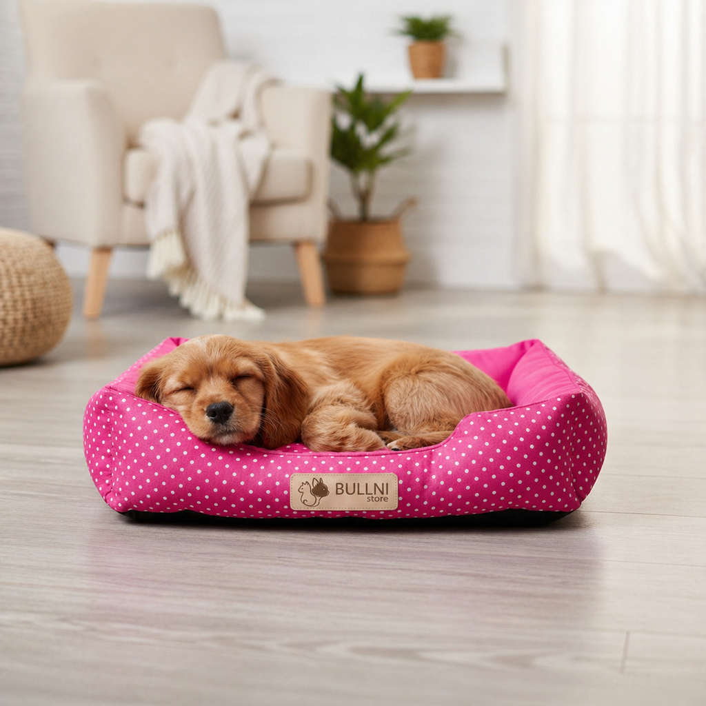 Cama Para Cachorro e Gatos Retangular Rosa Poa Bullni Store