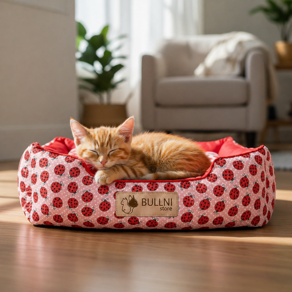 Cama Para Gatos e Cachorro Retangular Pet Vermelho Joaninha Bullni Store