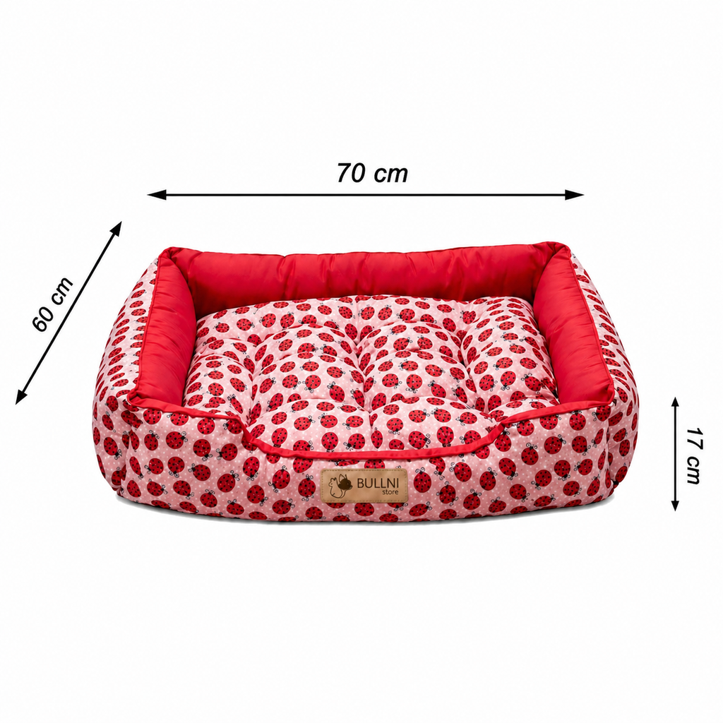 Cama Para Gatos e Cachorro Retangular Pet Vermelho Joaninha Bullni Store