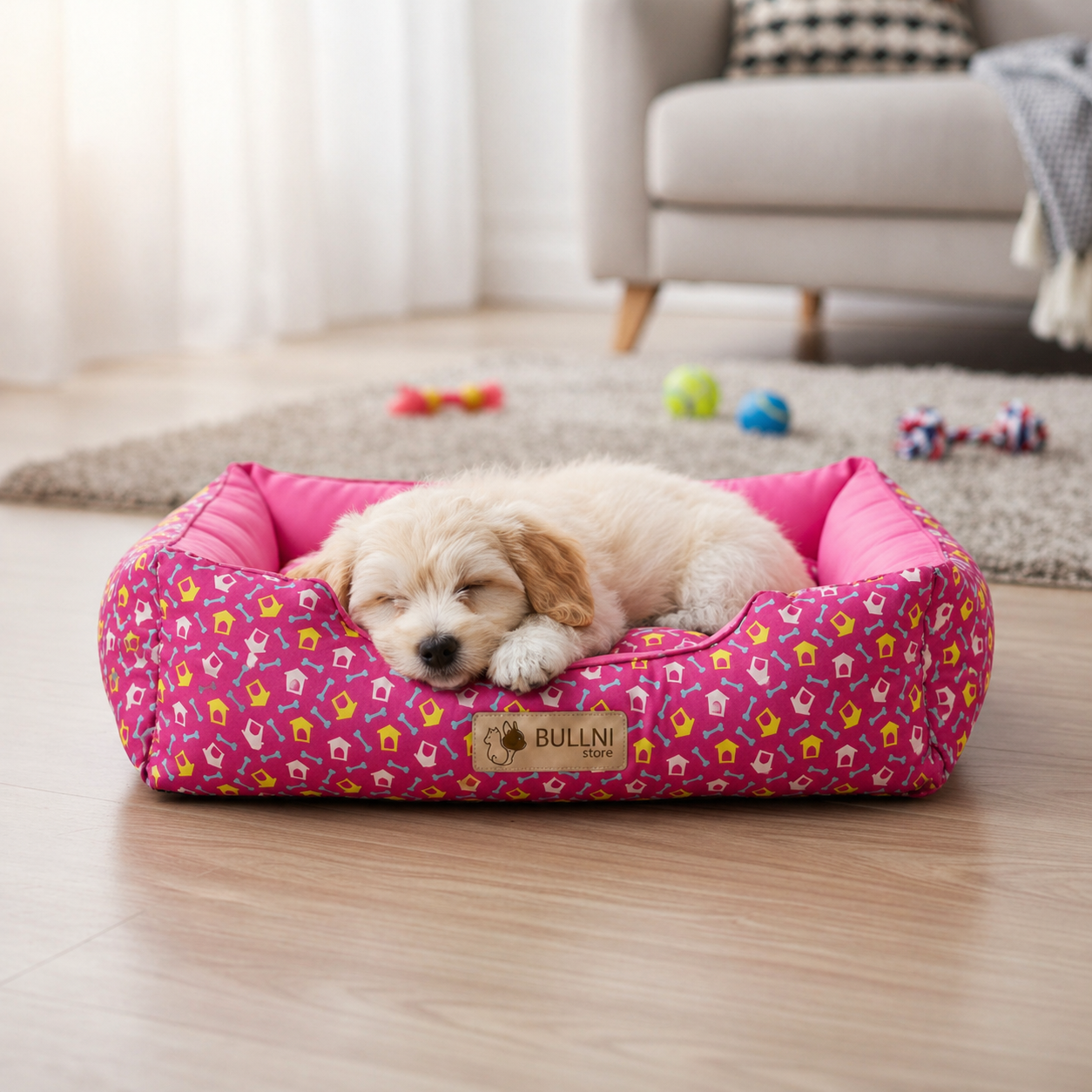 Cama Para Cachorros e Gatos Retangular Estampada Rosa Bullni Store