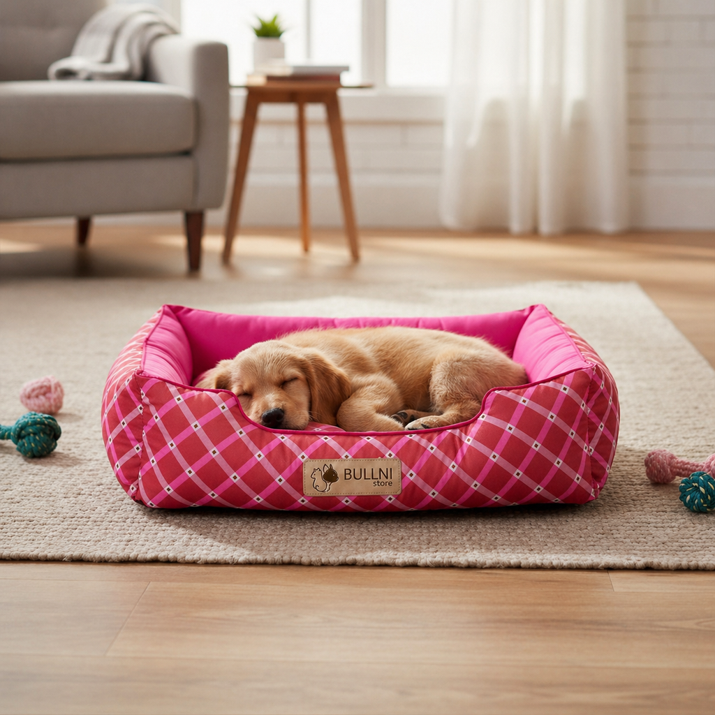 Cama Para Cachorros e Gatos Retangular Rosa Geométrico Bullni Store
