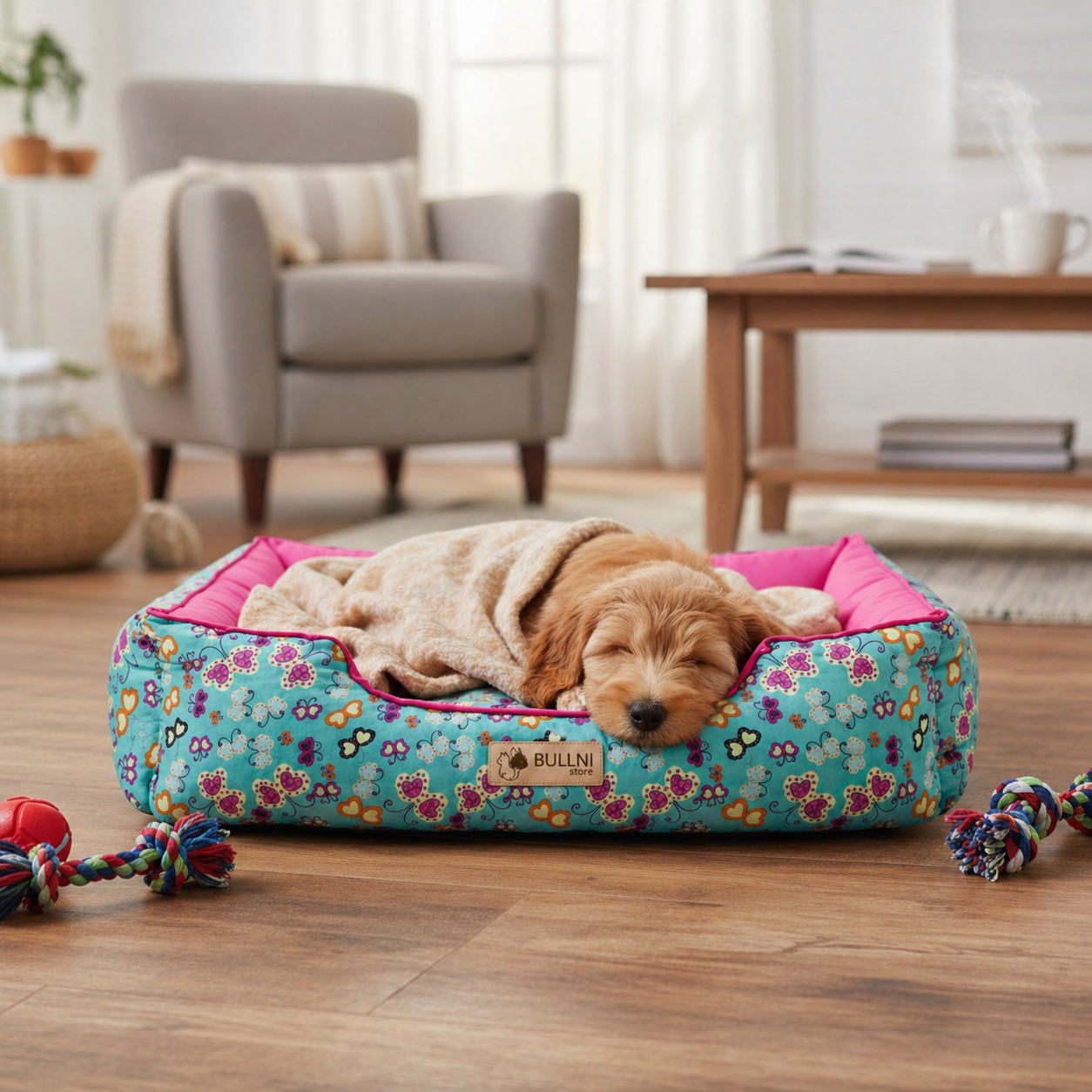 Cama Para Cachorros e Gatos retangular Rosa Borboleta Bullni Store