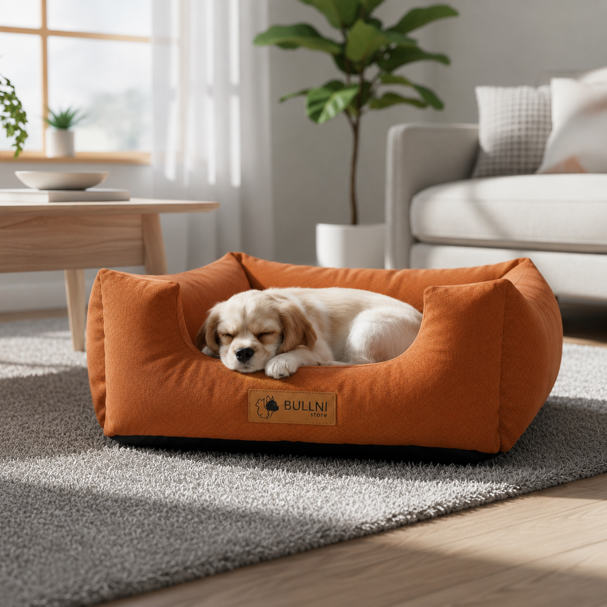 Cama Para Pets - Quadrada Laranja Lisa Bullni Store