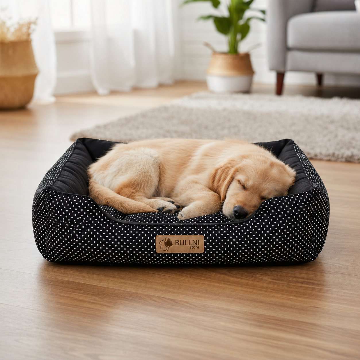 Cama Para Cachorros e Gatos Retangular Poa Preto Bullni Store
