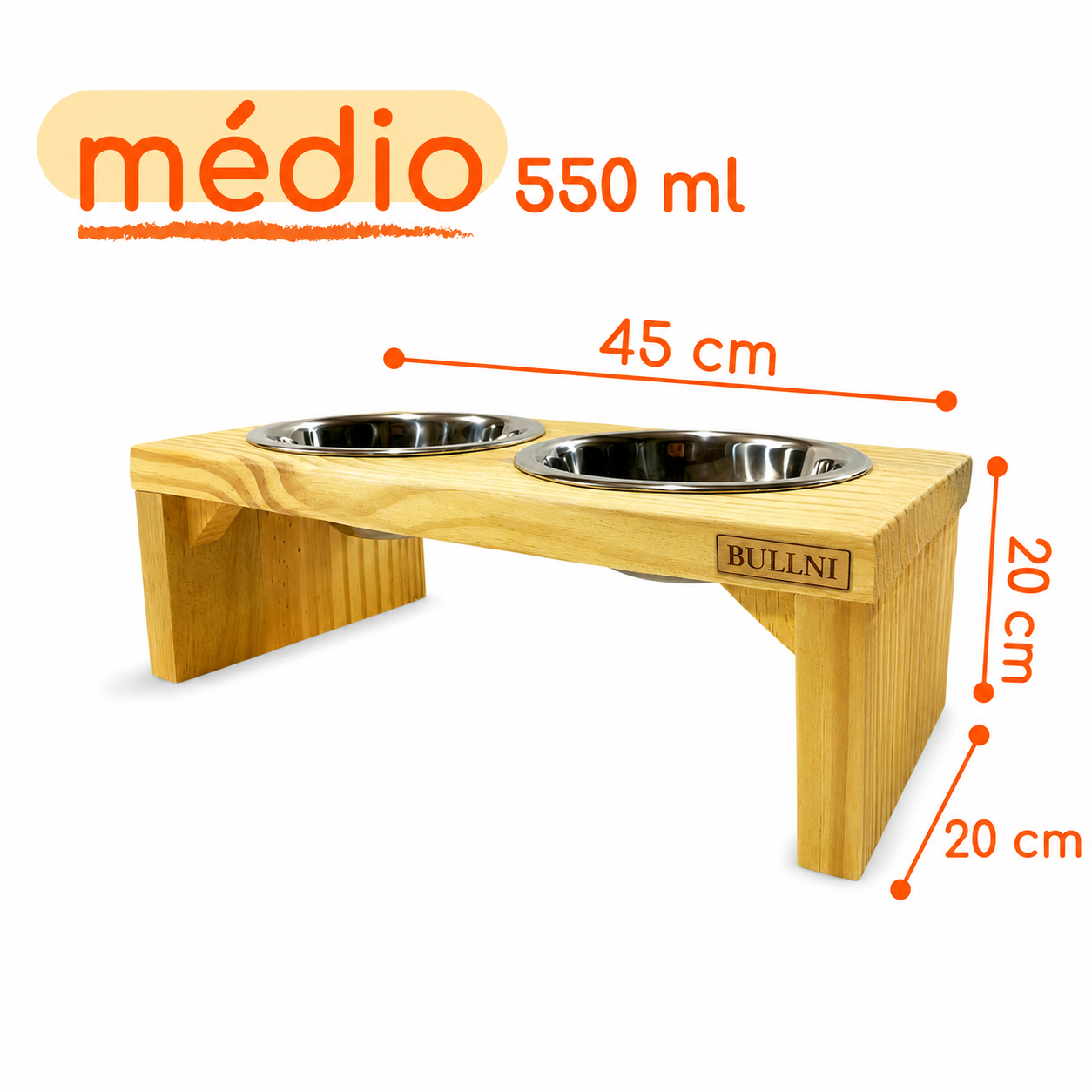 Comedouro Elevado Pet Madeira com tigela Inox Bullni Store