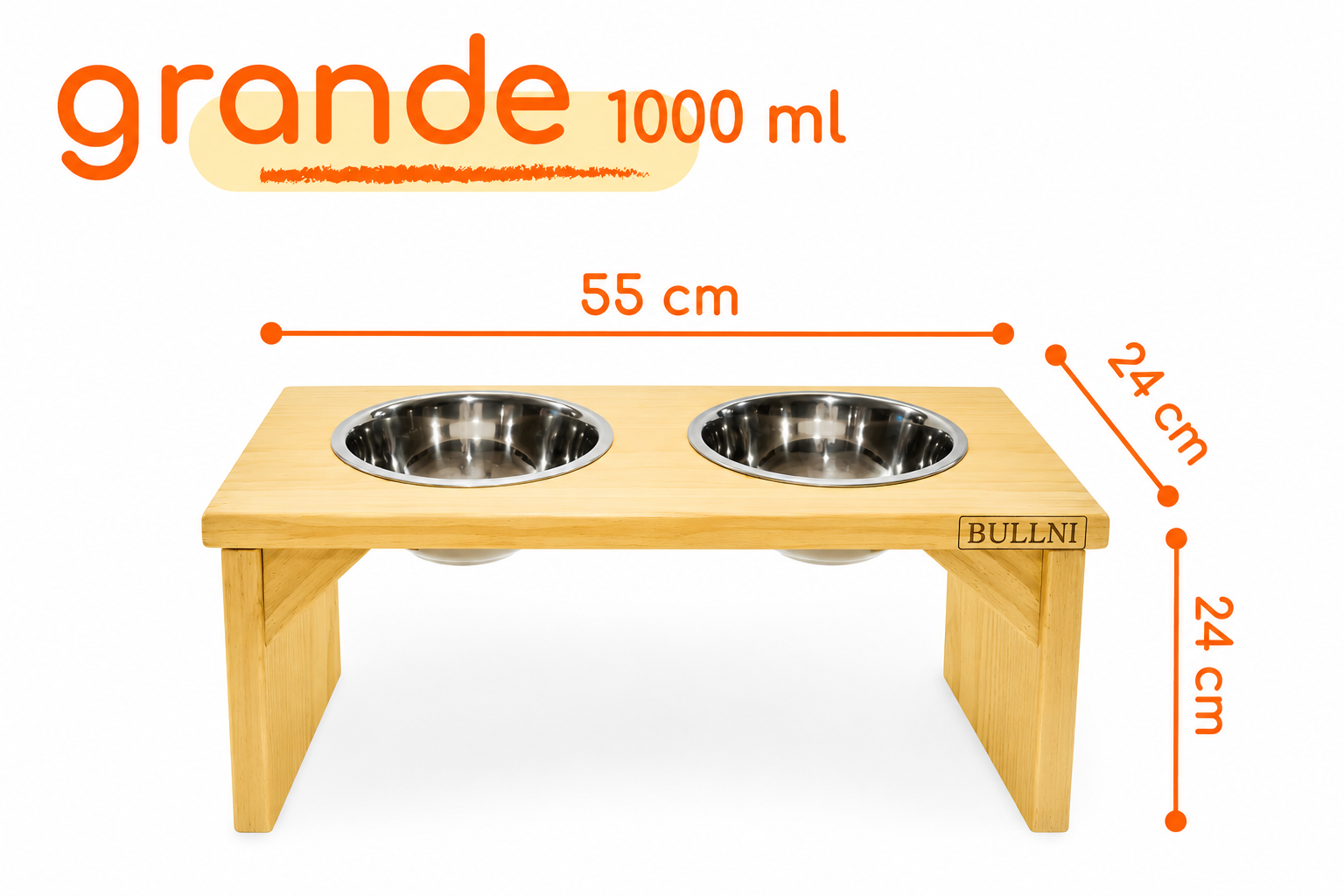 Comedouro Elevado Pet Madeira com tigela Inox Bullni Store