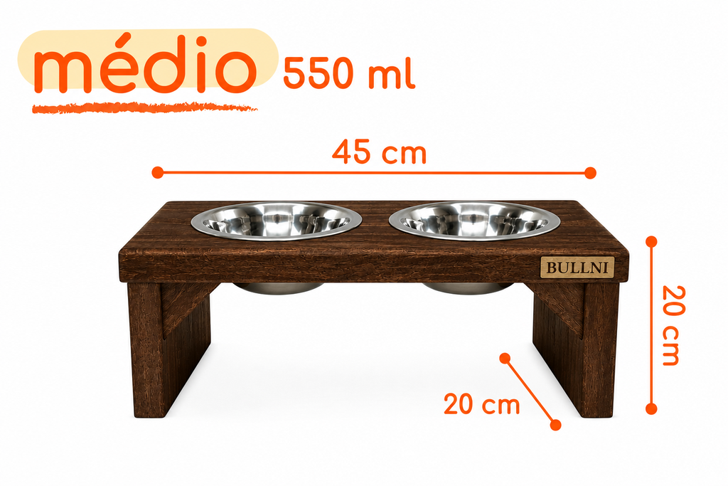 Comedouro Elevado Pet Marrom de Madeira Bullni Store