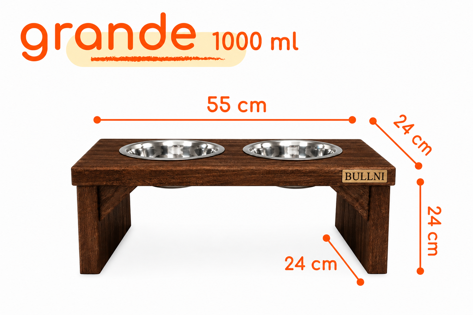 Comedouro Elevado Pet Marrom de Madeira Bullni Store