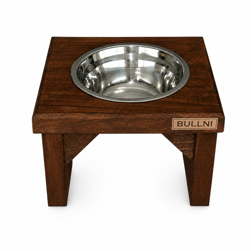Comedouro Individual Pet Madeira Marrom Bullni Store
