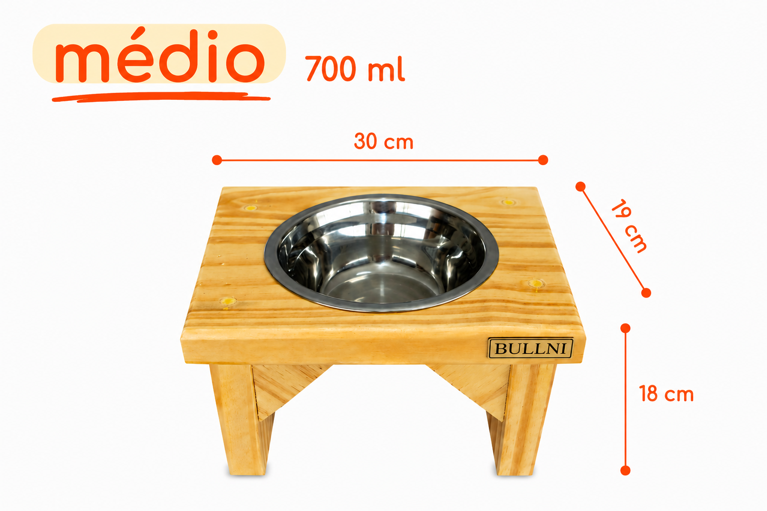 Comedouro Individual de Madeira para Pets Bullni Store
