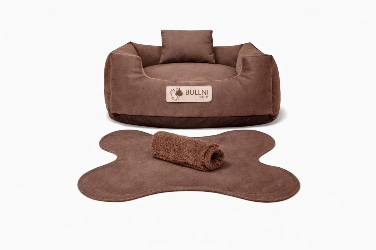Kit Luxo - Cama, Tapete, Almofada e Cobertor — Marrom Mocha