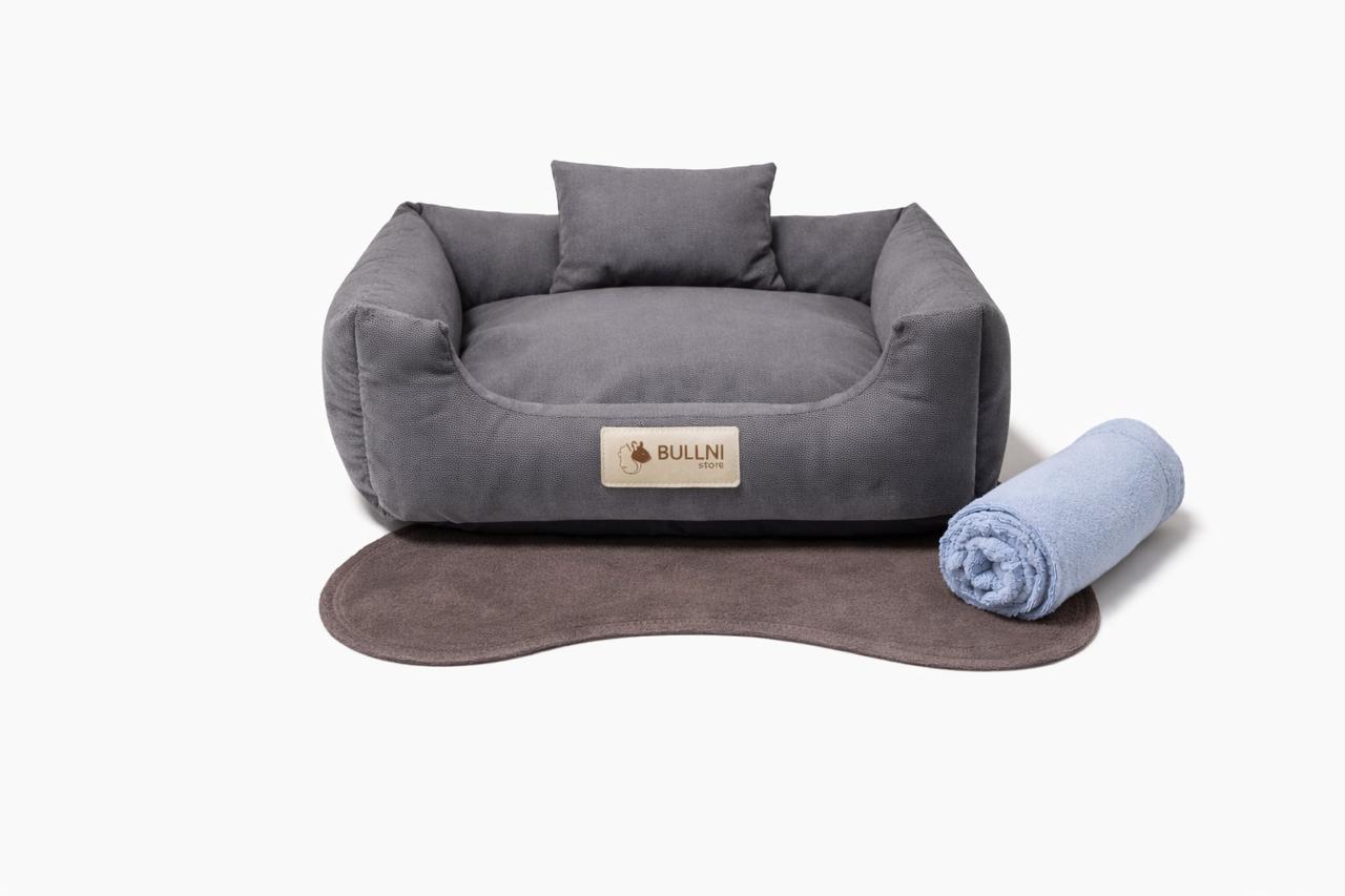 Kit Luxo - Cama, Tapete, Almofada e Cobertor — Cinza