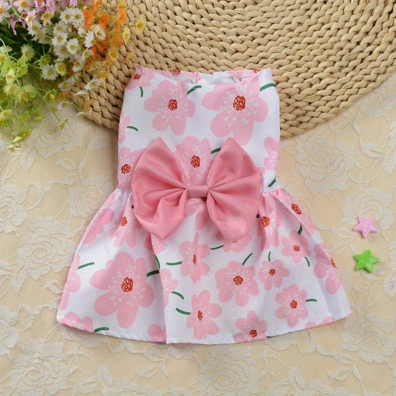 Vestido para animais de estimação, roupa floral macia e sem mangas para cães