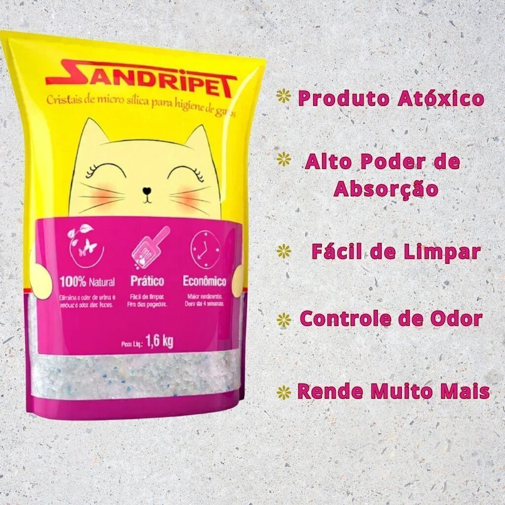 Areia Sílica Gato Grossa 1,6kg Alta Absorção
