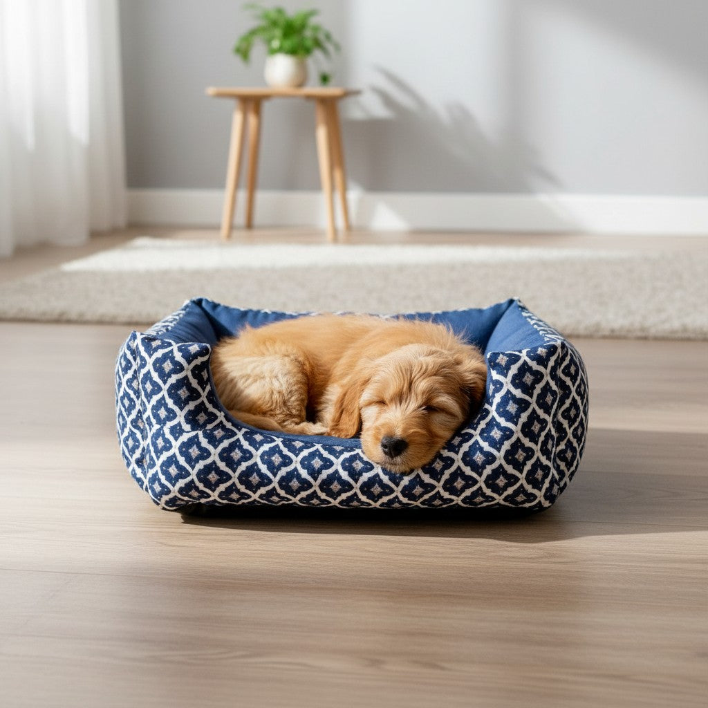 Cama Para Cachorro Quadrada Marinho Geometrico Drop