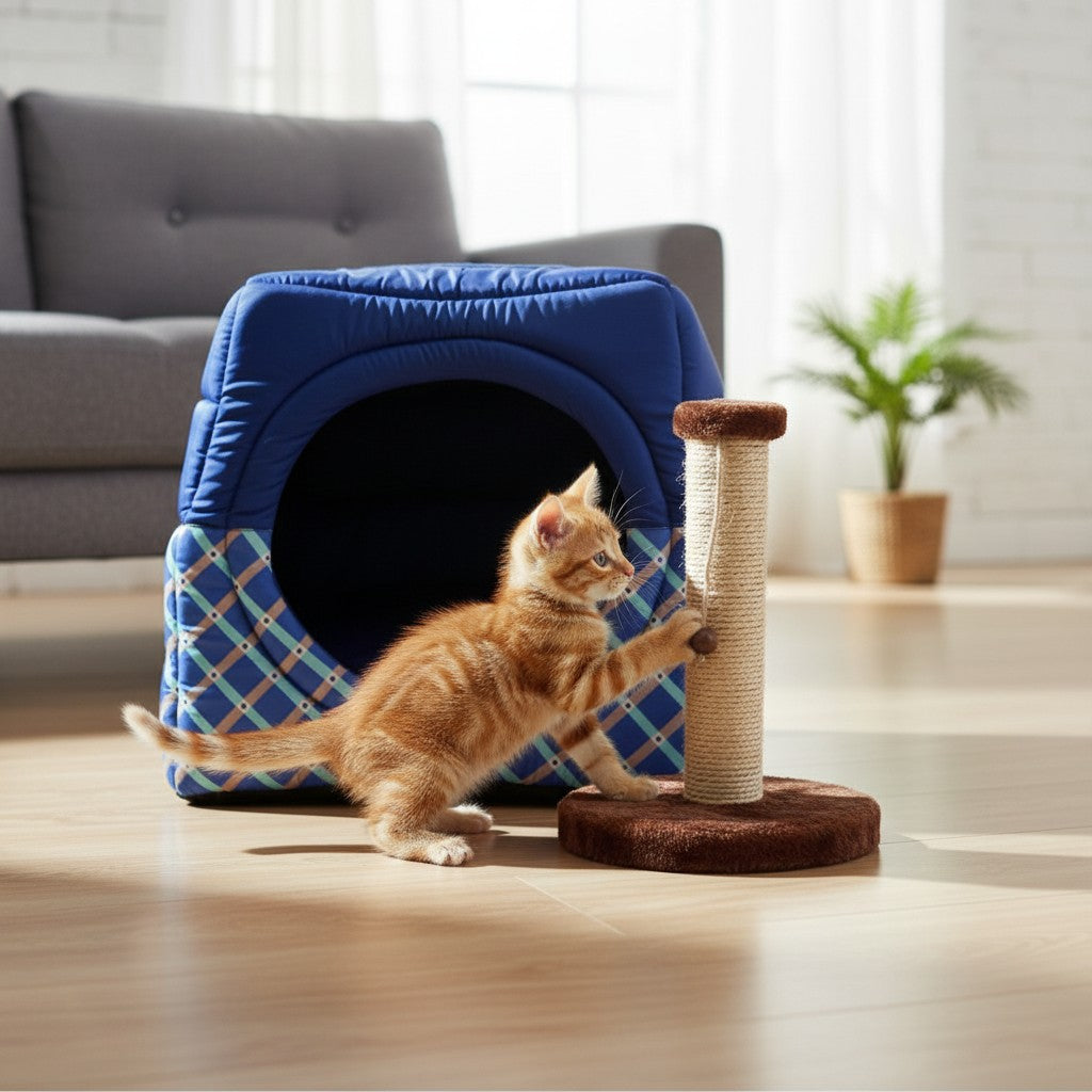 Toca Iglu Pet e Arranhador para Gatos Azul Bullni Store