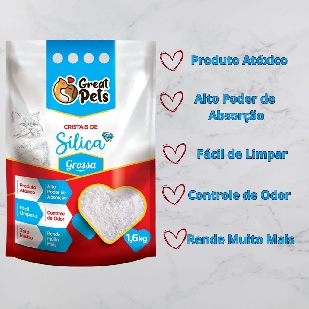 Areia Sílica Gato Fina 1,6kg Grossa Premium