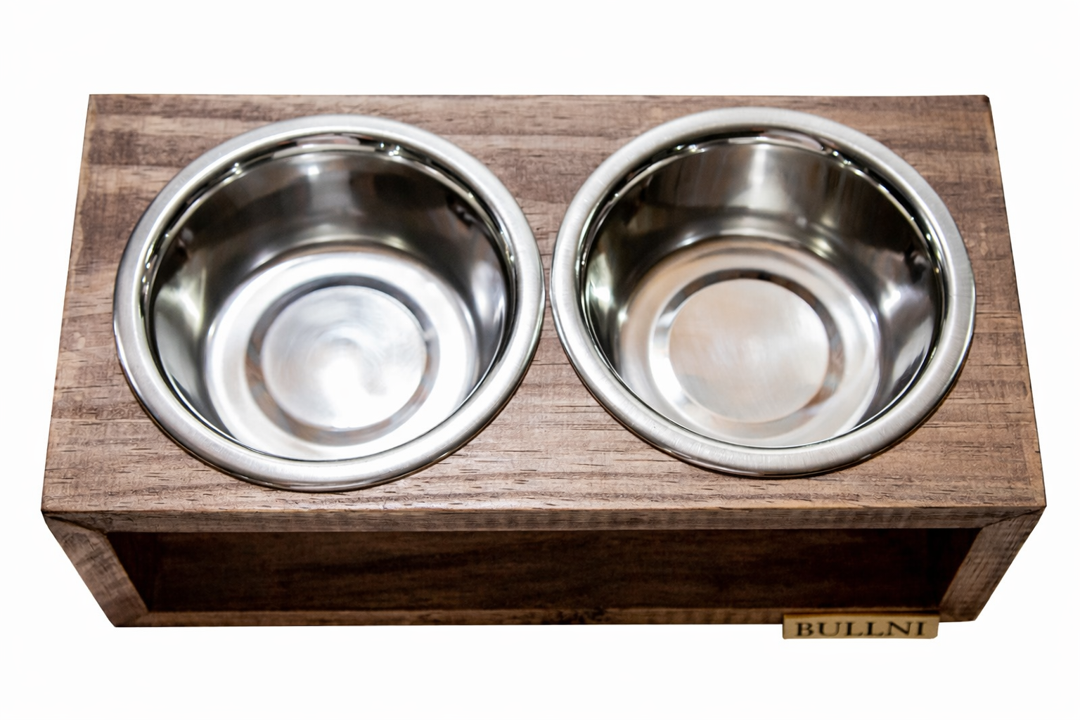 Comedouro Duplo De Madeira Personalizado Com Potes Inox Para Gatos E Cachorros